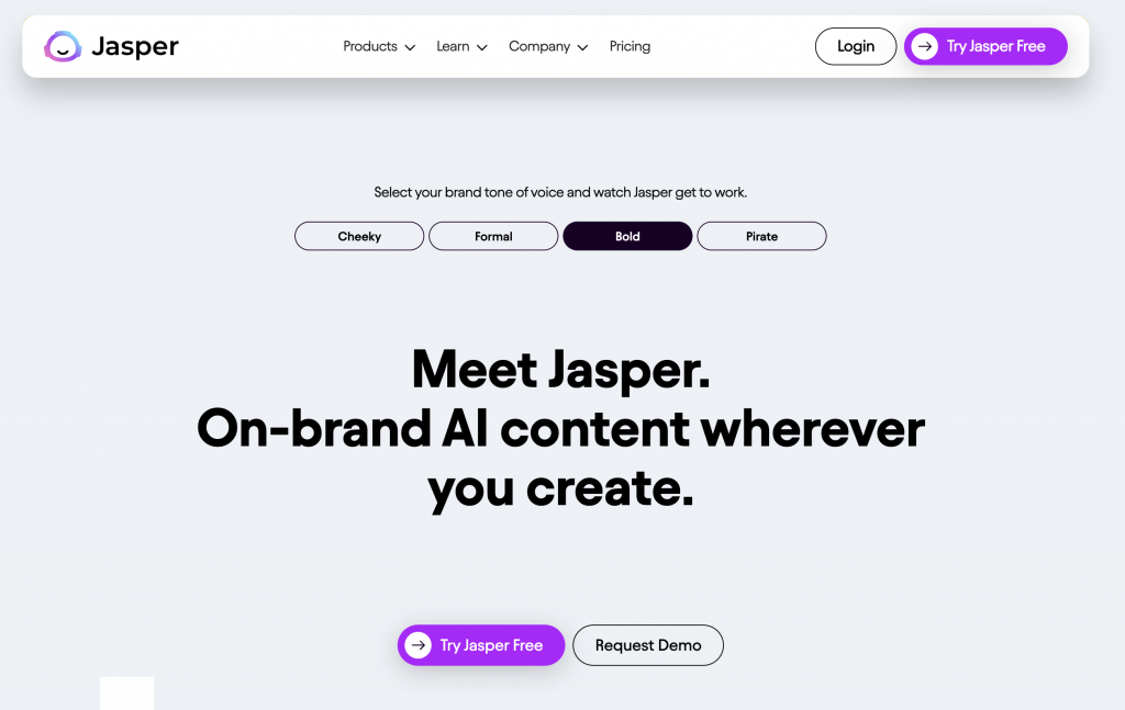 Jasper AI startpagina