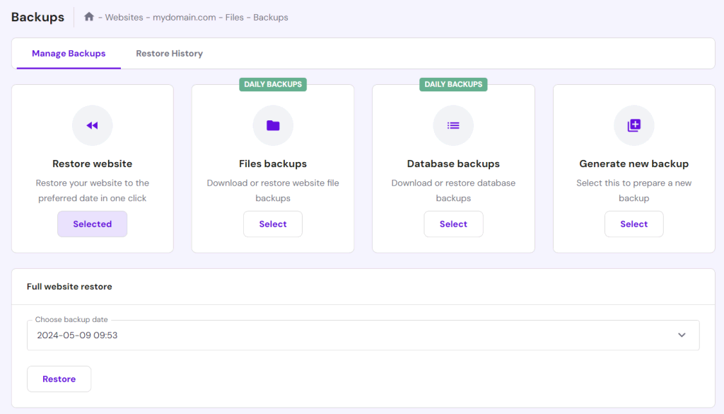 hpanel backups
