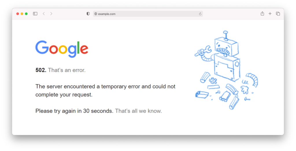 Google 502 error