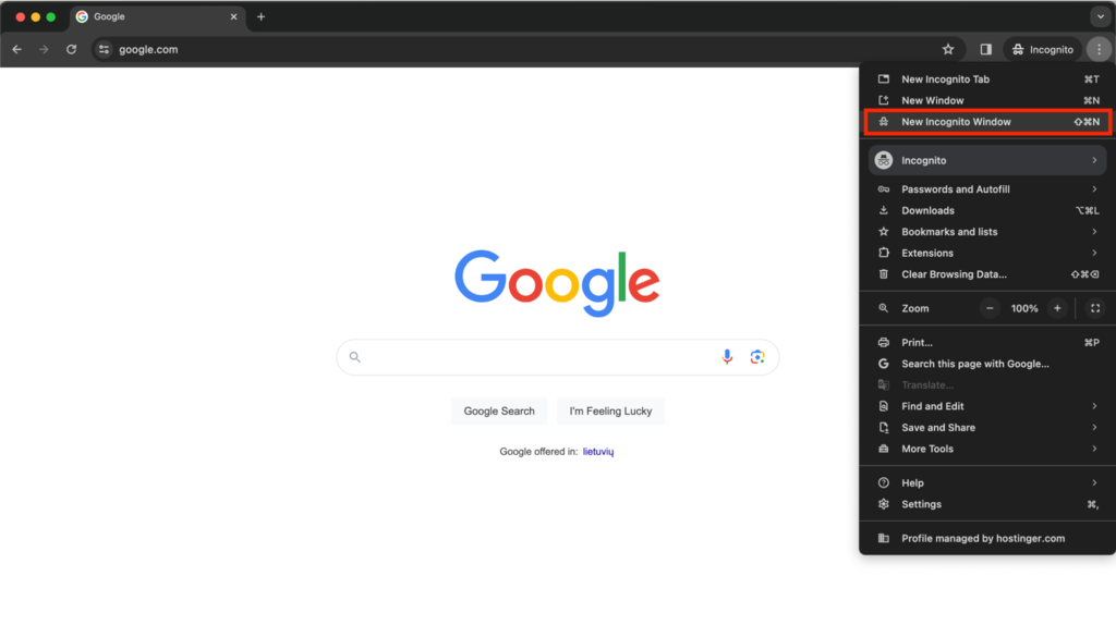 chrome nieuw incognito venster gemarkeerd
