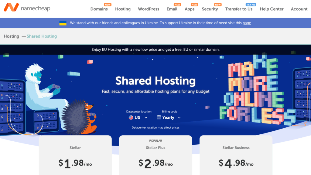 Namecheap startpagina