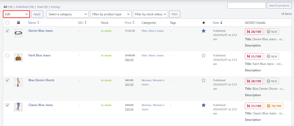 Woocommerce product bulk