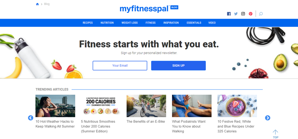 MyFitnessPal startpagina