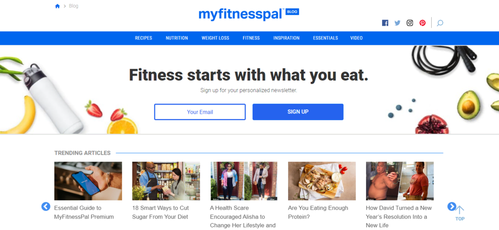 MyFitnessPal blog startpagina