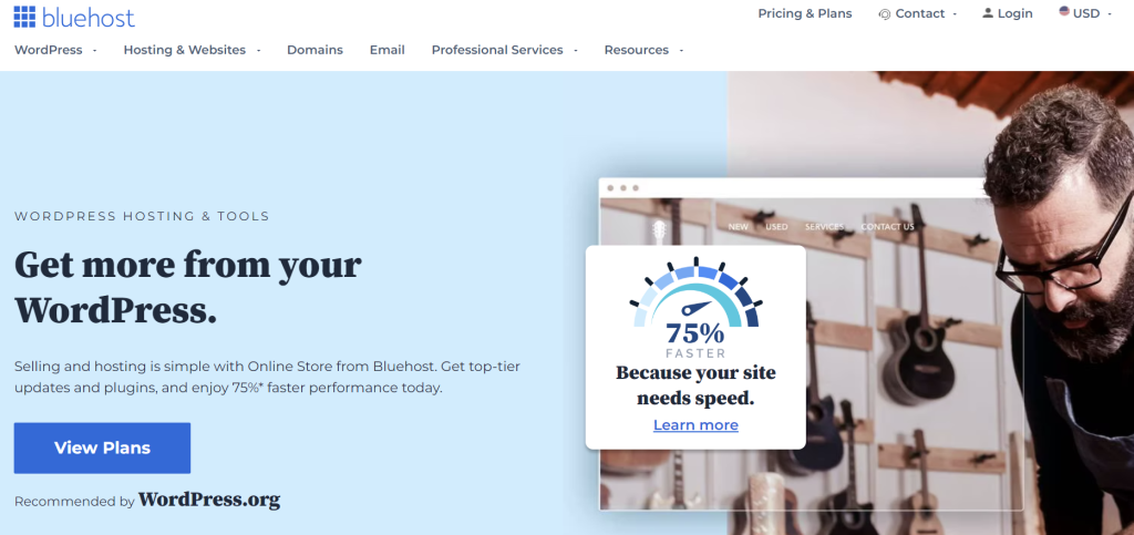 Bluehost startpagina
