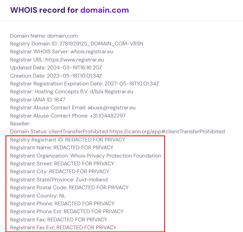 WHOIS zoekfunctie domeinnaam
