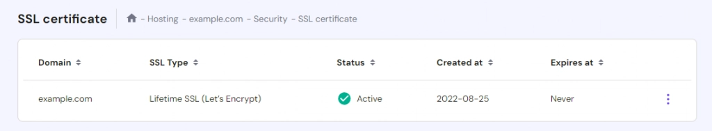 Je levenslange SSL-certificaat is nu geactiveerd
