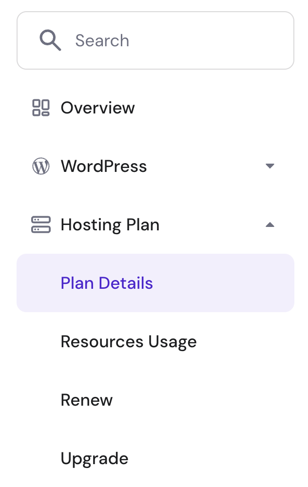 Plan details menu