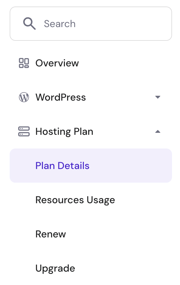 Plan details menu