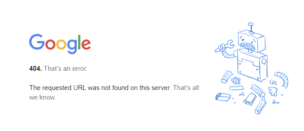 Google error 404 foutmelding