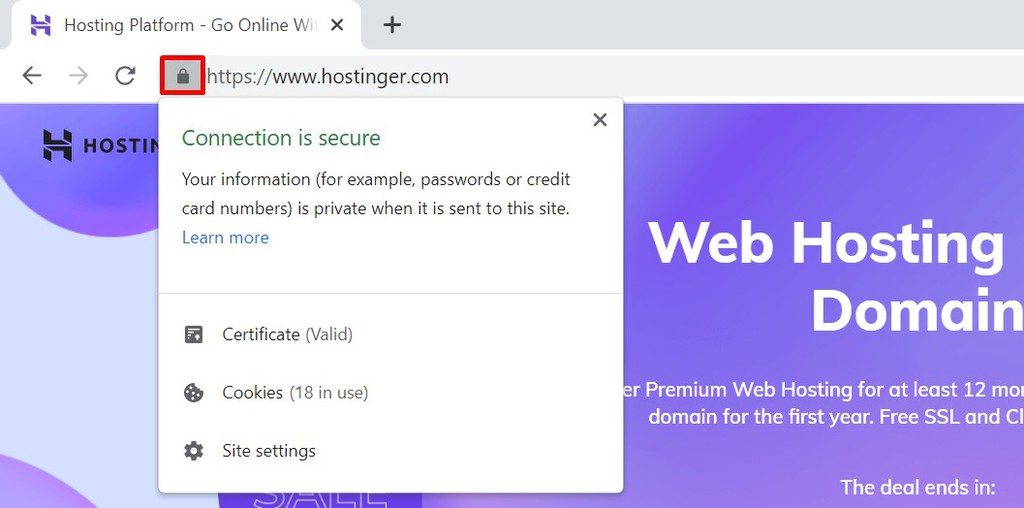 HTTPS groen SSL certificaat toont dat de site veilig is
