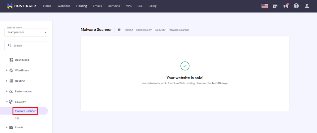 Malware scanner voor websites van hostinger