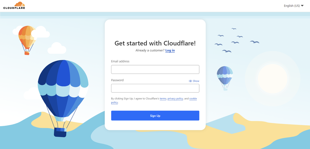 De inlogpagina van cloudflare voor websitebeveiliging
