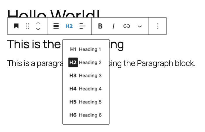 Koptekst block in WordPress<br>