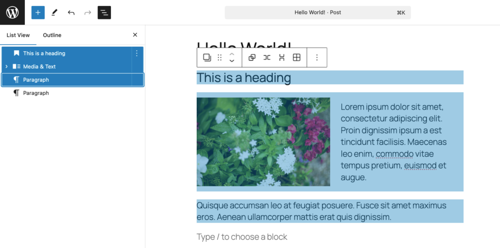 Hoe je een list view vindt in Gutenberg Blocks<br>