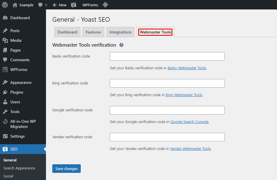 Webmaster tools voor Yoast SEO sitemap