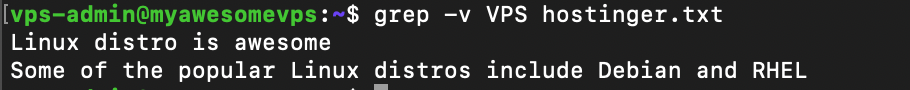 een omgekeerde zoekopdracht via grep command.
