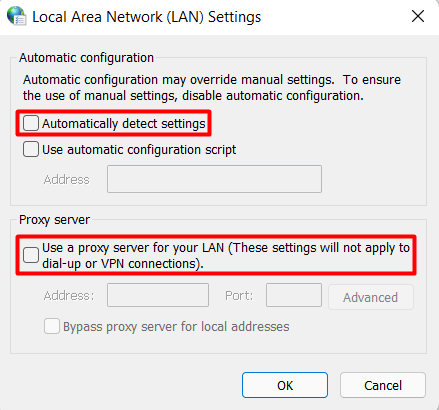 Hoe Local Area Network (LAN) settings eruit zien in Windows en de belangrijke opties om aan te vinken.
