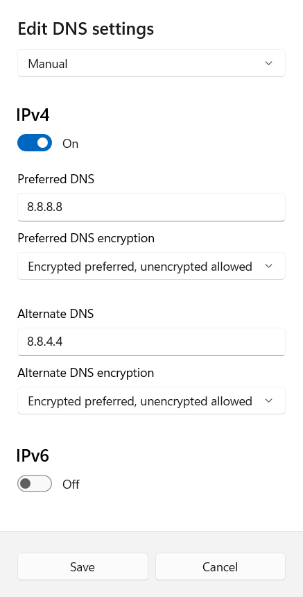 Settings van de DNS en de relevante gegevens
