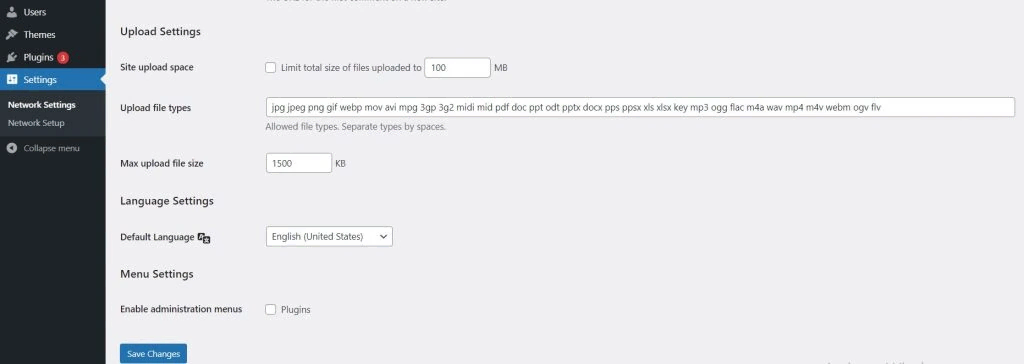 Aanpassing van de upload settings voor gebruikers
