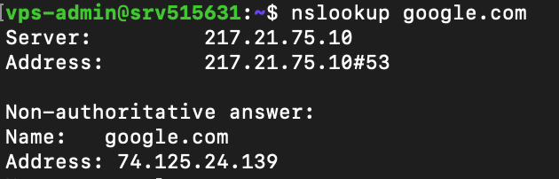 Nslookup command gebruiken in de Linux interface
