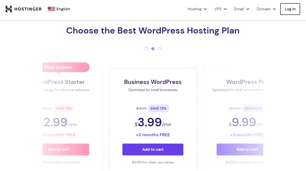 Hostinger opties en prijzen voor WordPress Hosting
