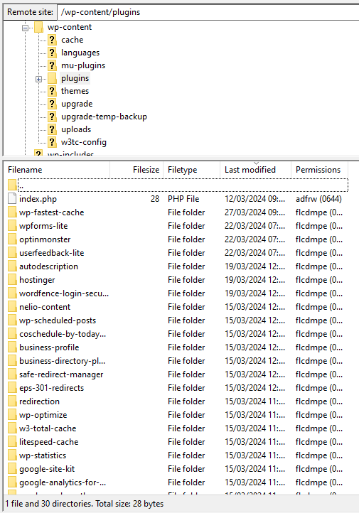 De directory van bestanden van Filezilla
