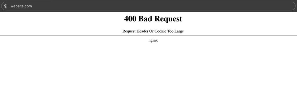 Request Header Or Cookie Too Large 400 bad request foutmelding
