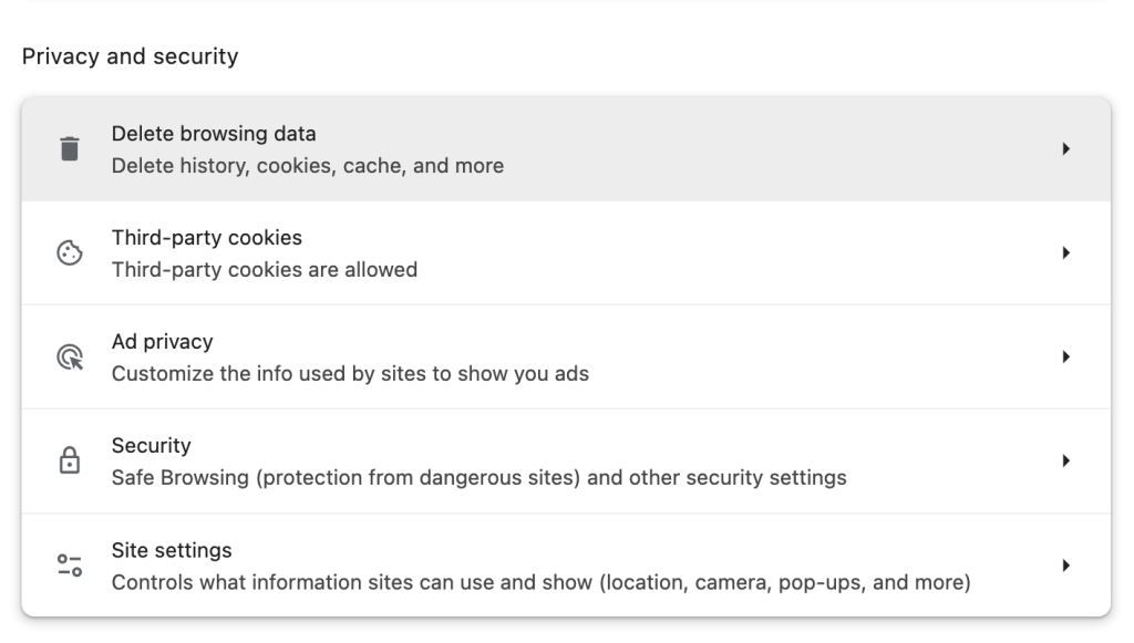 In Google Chrome je browsing data verwijderen
