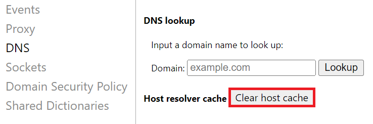 Clear host cache van DNS in Google Chrome
