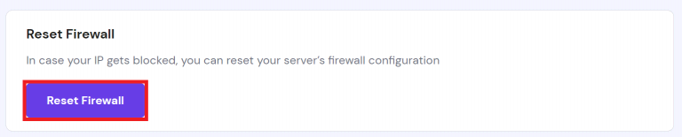 Knop in Hostinger om de firewall te resetten
